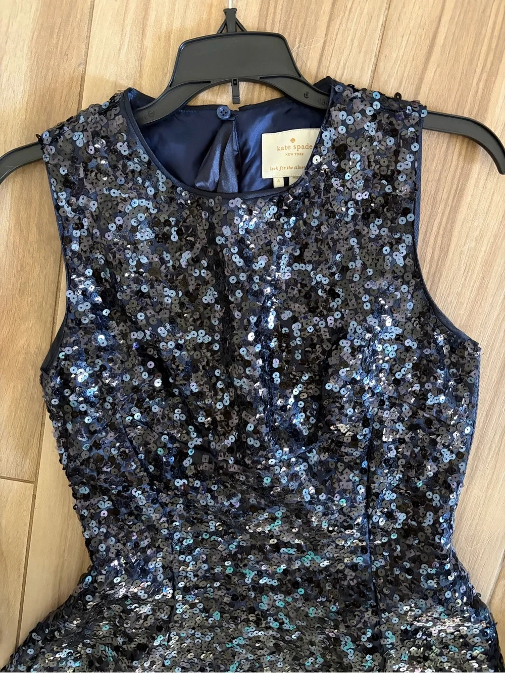 KATE SPADE Navy Blue Sequin Fit & Flare Sleeveless Dress Size 4